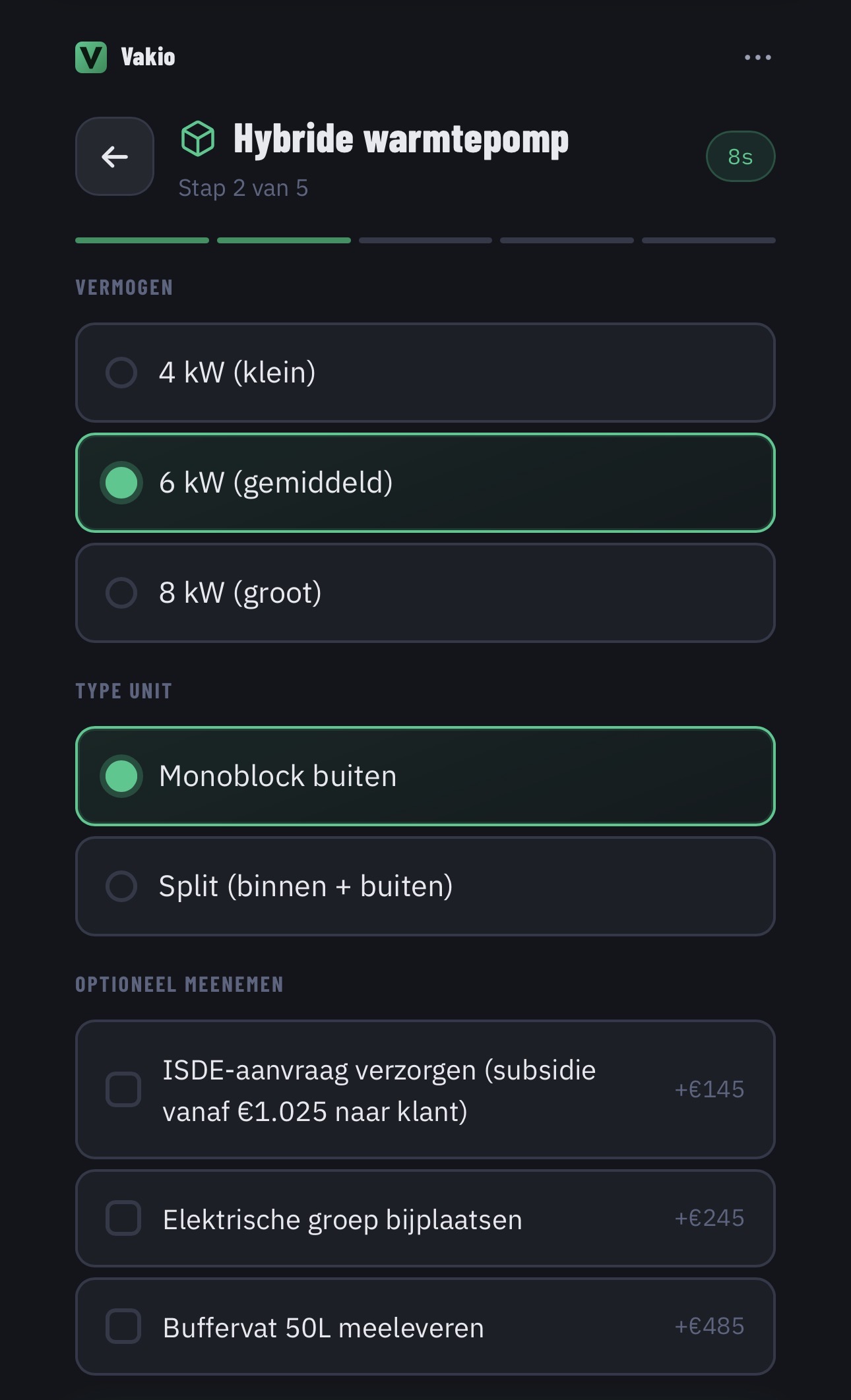 Klus-opties met smart defaults